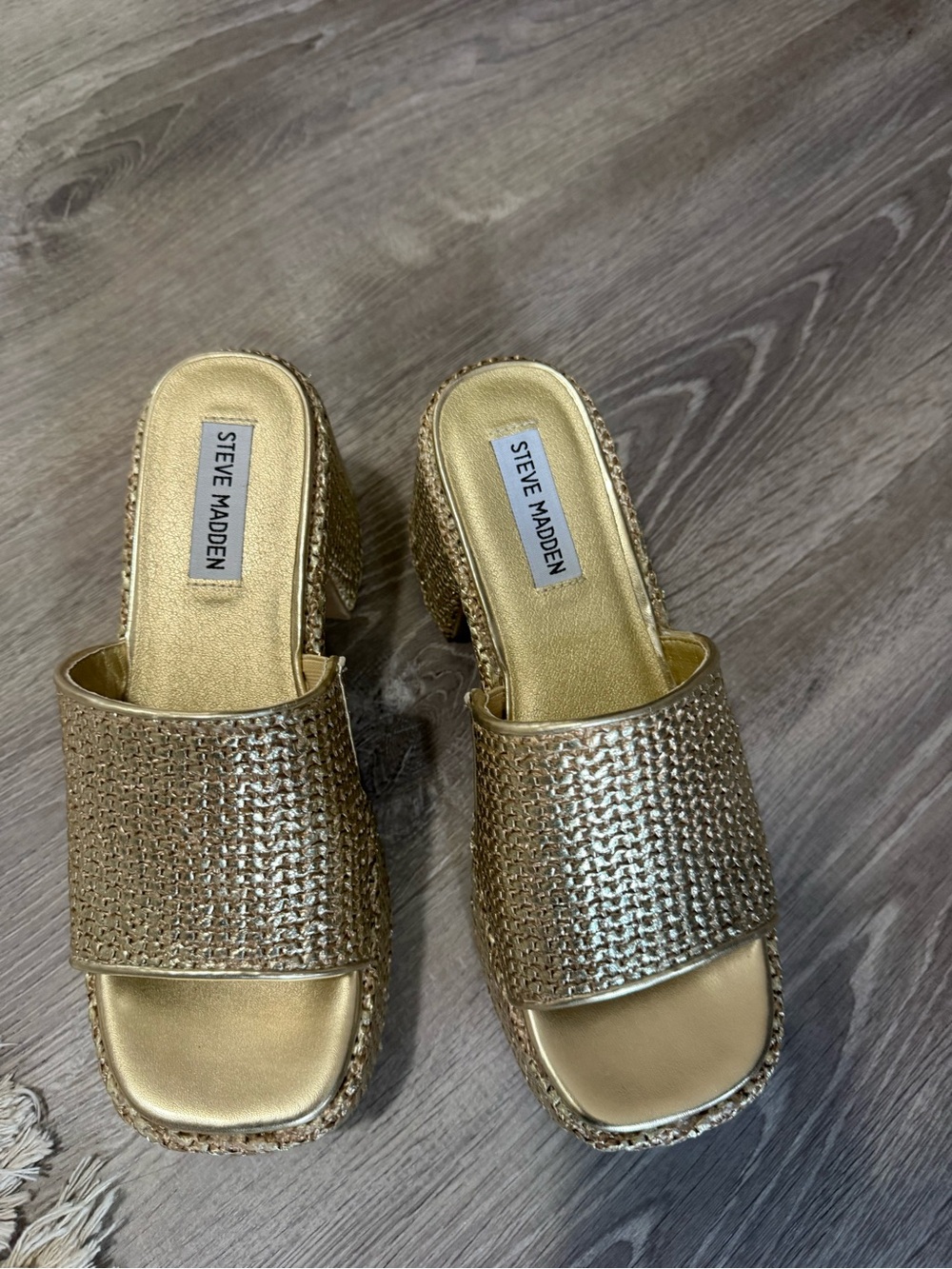 Steve Madden Metallic Gold Woven Mule Heels
